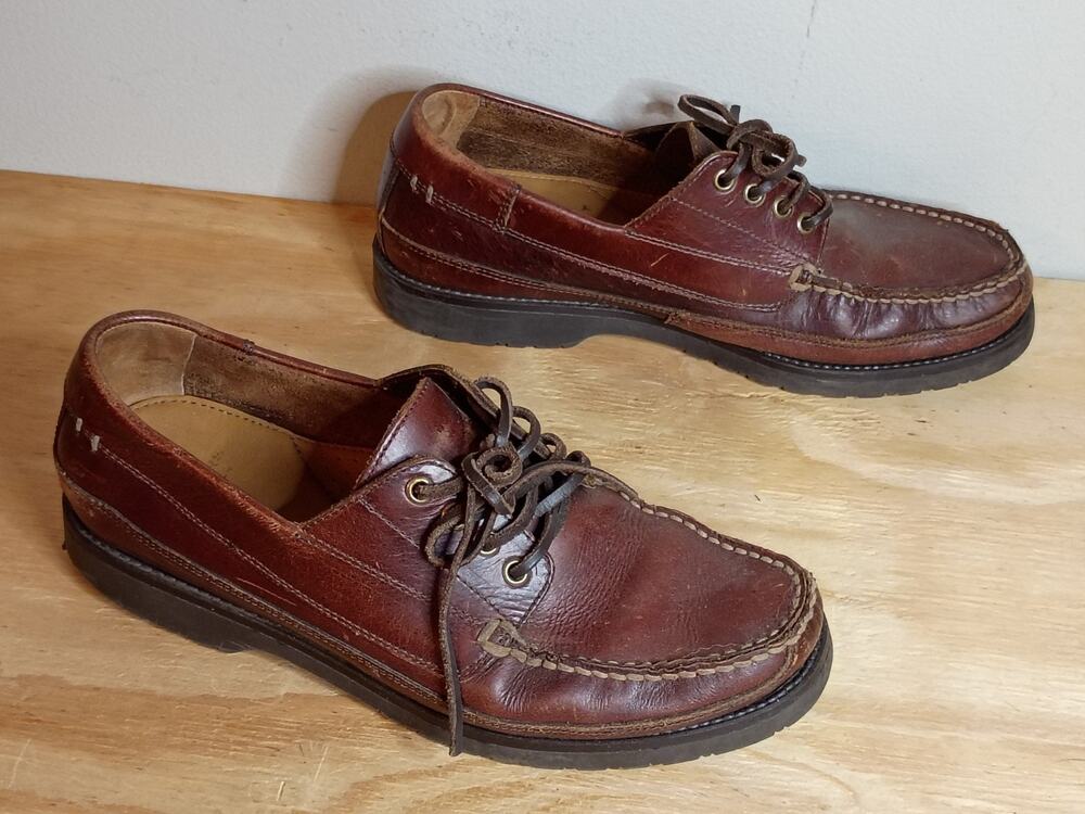 Vintage Men's Dockers Brown Leather Moccasin Loafers 9.5 M Lace Up Casual Shoes